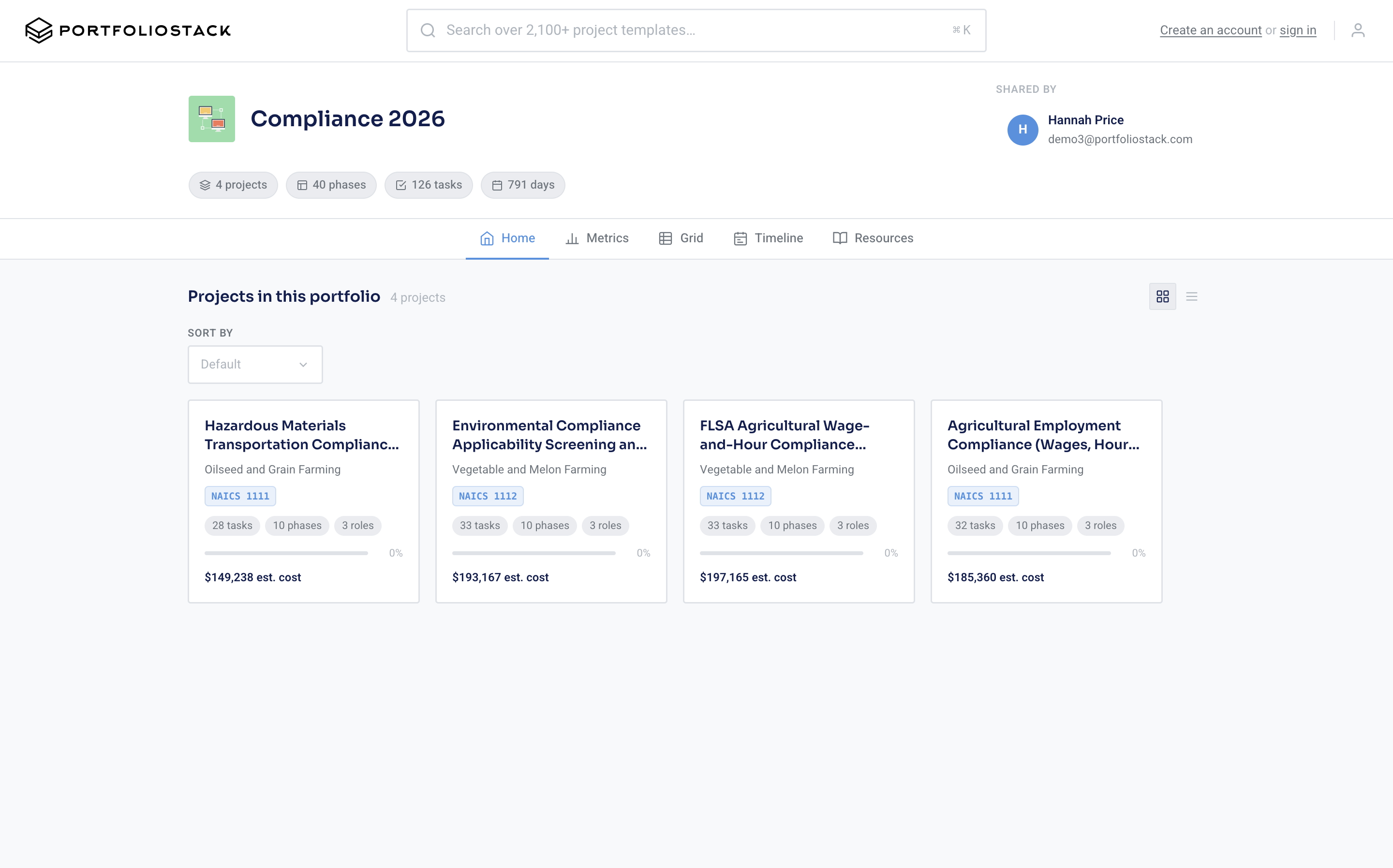 Shared portfolio displayed in a public read-only view